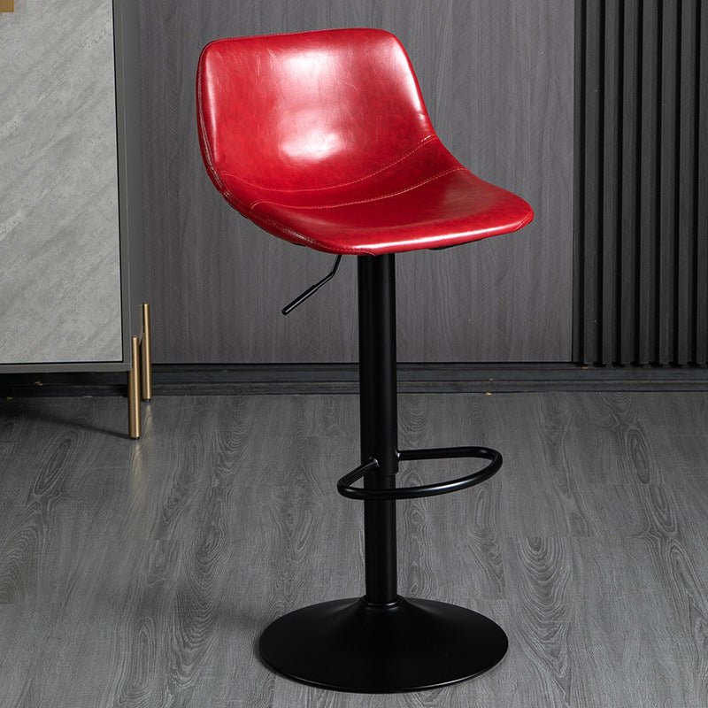 Contemporary Metal Barstool Faux Leather Footrest Stool Adjustable in Matte Finish