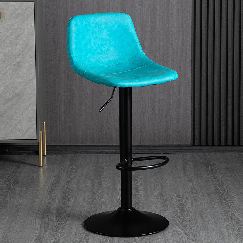 Contemporary Metal Barstool Faux Leather Footrest Stool Adjustable in Matte Finish