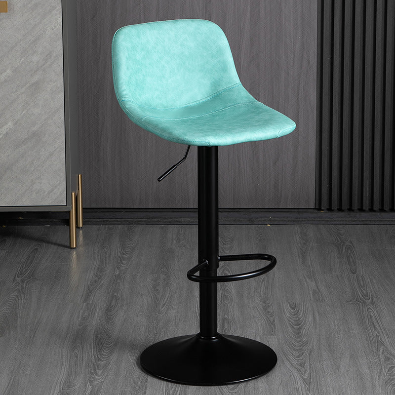 Contemporary Metal Barstool Faux Leather Footrest Stool Adjustable in Matte Finish