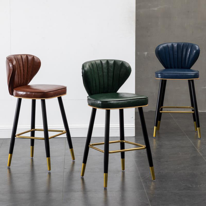 Modern Metal Barstool Faux Leather Counter Stool with Iorn 4 Legs