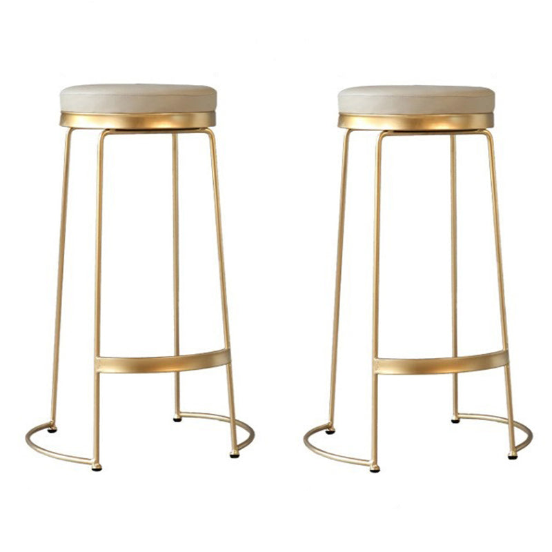 Contemporary Metal Barstool Faux Leather Backless Counter Stool with Iorn 4 Legs