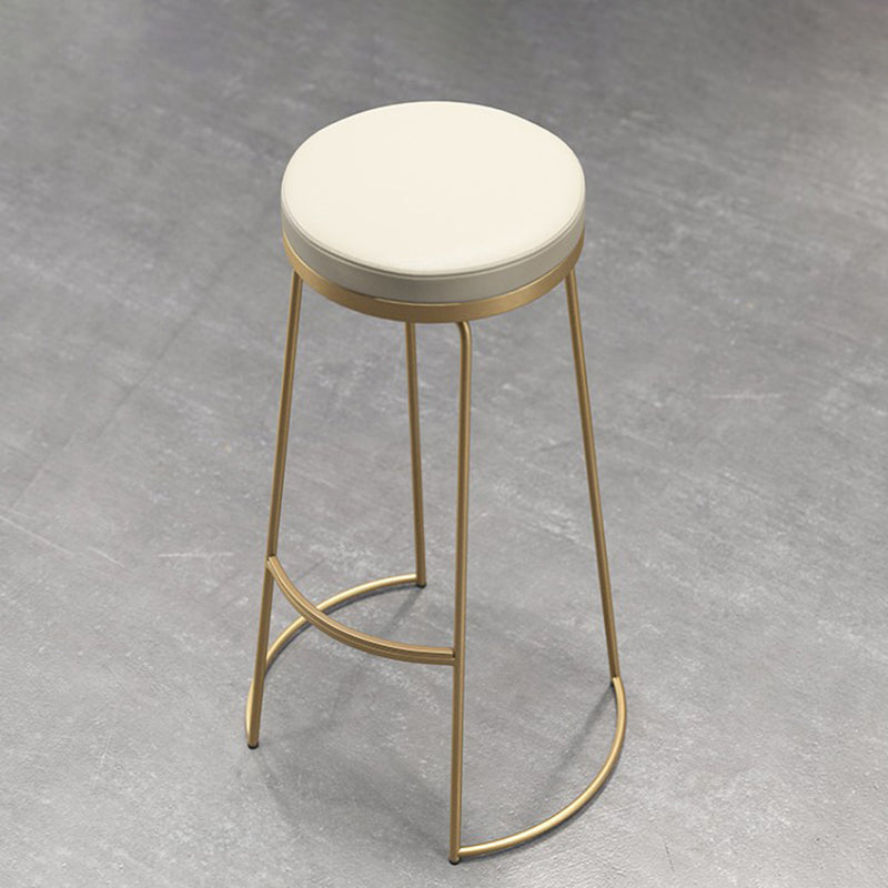 Contemporary Metal Barstool Faux Leather Backless Counter Stool with Iorn 4 Legs