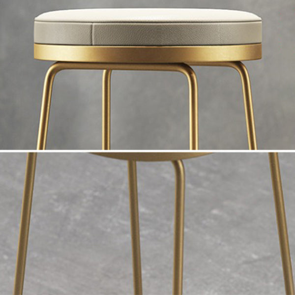 Contemporary Metal Barstool Faux Leather Backless Counter Stool with Iorn 4 Legs