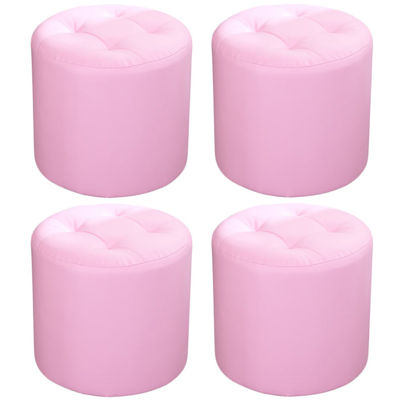 Modern Cylinder Shape Boucle Pouf Plain PU Leather Tufted Ottoman Footrest