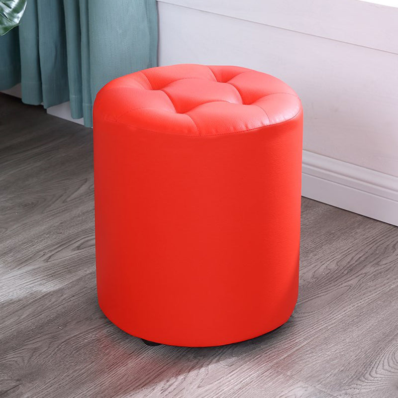 Modern Cylinder Shape Boucle Pouf Plain PU Leather Tufted Ottoman Footrest