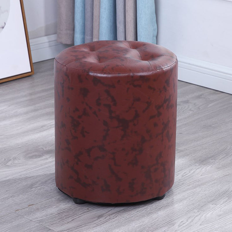 Modern Cylinder Shape Boucle Pouf Plain PU Leather Tufted Ottoman Footrest