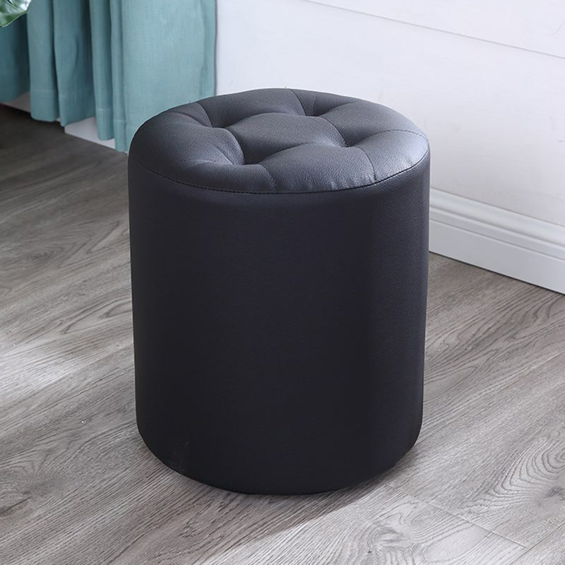 Modern Cylinder Shape Boucle Pouf Plain PU Leather Tufted Ottoman Footrest