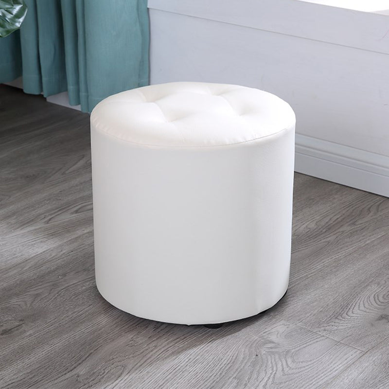 Modern Cylinder Shape Boucle Pouf Plain PU Leather Tufted Ottoman Footrest
