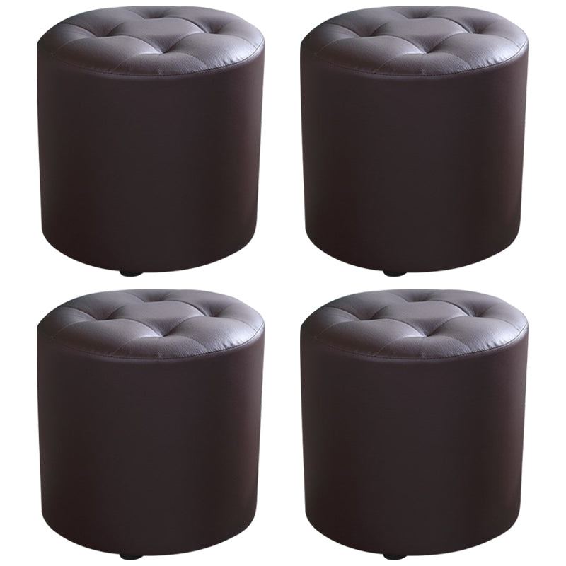 Modern Cylinder Shape Boucle Pouf Plain PU Leather Tufted Ottoman Footrest