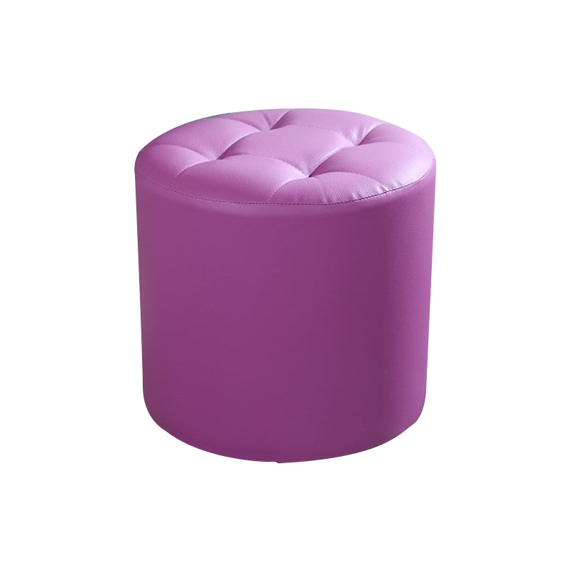 Modern Cylinder Shape Boucle Pouf Plain PU Leather Tufted Ottoman Footrest