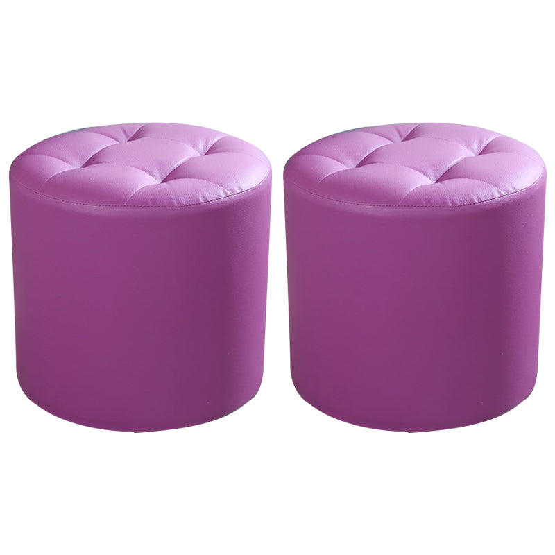 Modern Cylinder Shape Boucle Pouf Plain PU Leather Tufted Ottoman Footrest