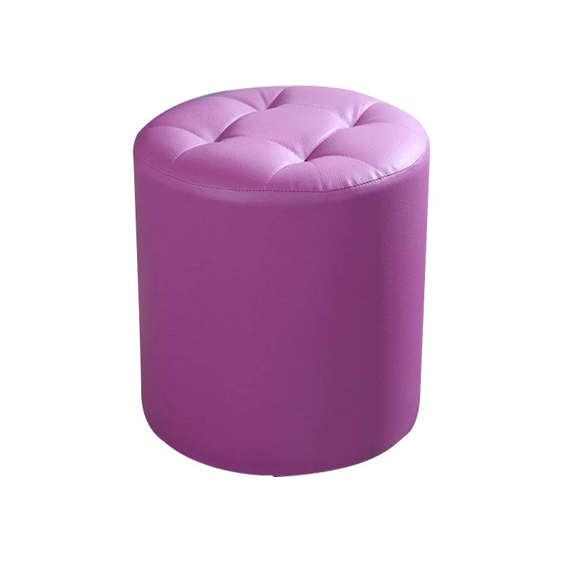Modern Cylinder Shape Boucle Pouf Plain PU Leather Tufted Ottoman Footrest