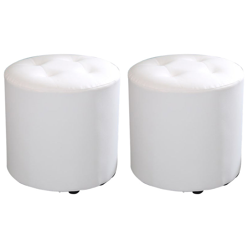 Modern Cylinder Shape Boucle Pouf Plain PU Leather Tufted Ottoman Footrest