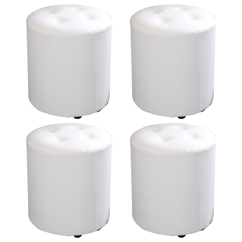 Modern Cylinder Shape Boucle Pouf Plain PU Leather Tufted Ottoman Footrest