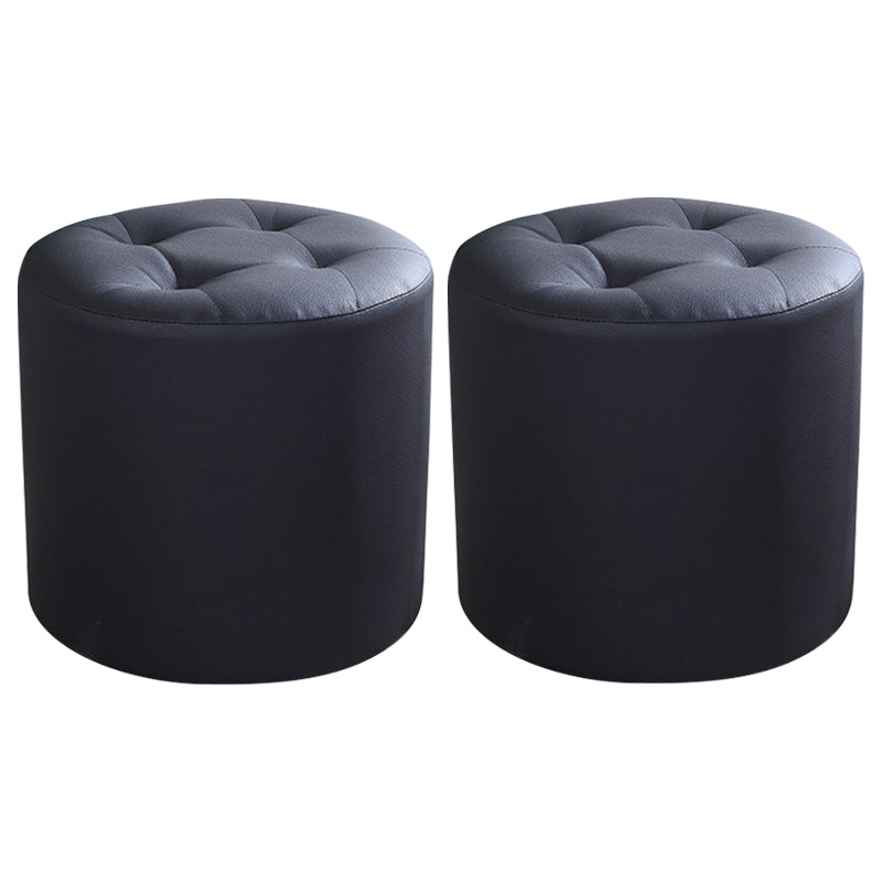 Modern Cylinder Shape Boucle Pouf Plain PU Leather Tufted Ottoman Footrest
