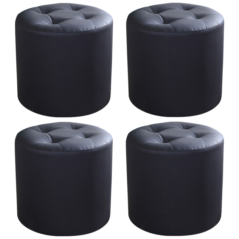 Modern Cylinder Shape Boucle Pouf Plain PU Leather Tufted Ottoman Footrest