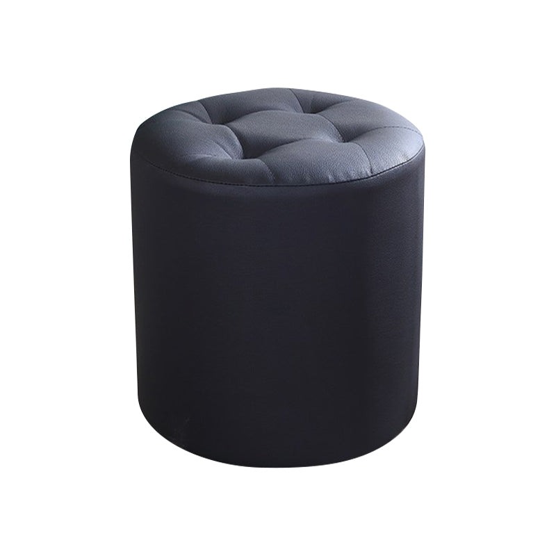 Modern Cylinder Shape Boucle Pouf Plain PU Leather Tufted Ottoman Footrest
