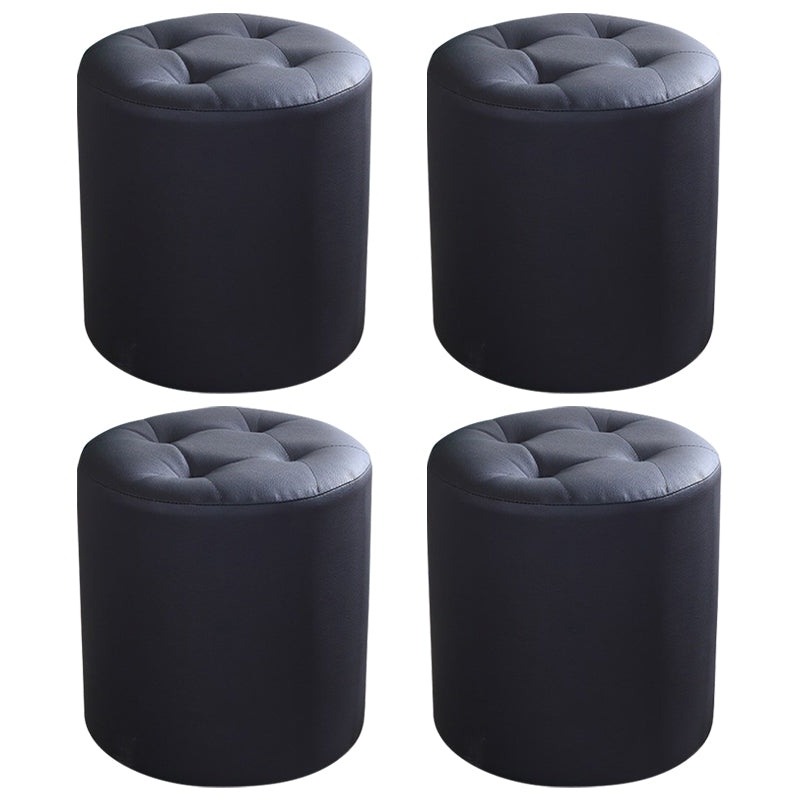 Modern Cylinder Shape Boucle Pouf Plain PU Leather Tufted Ottoman Footrest