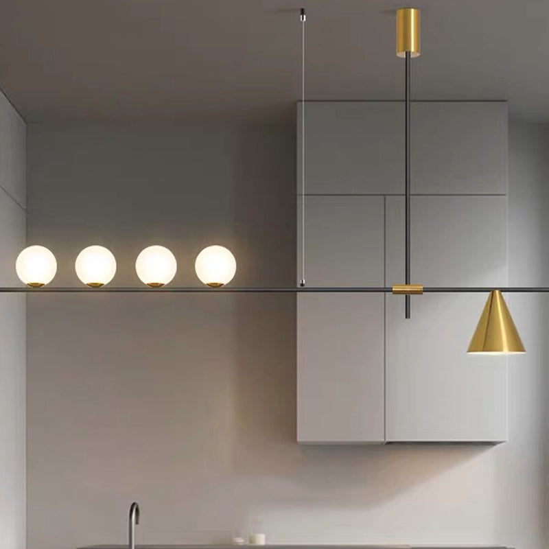 Modern Simple Iron Hanging Lamp Strip Shape Island Light Fixture for Dining Table