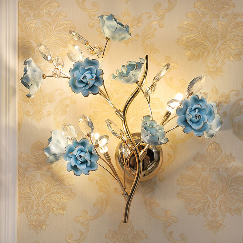 Crystal Flower Shape Wall Light Modern Multi Lights Wall Light Sconce