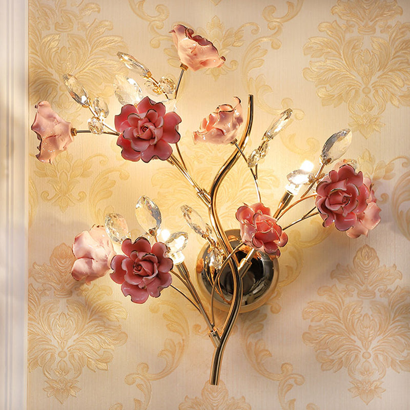 Crystal Flower Shape Wall Light Modern Multi Lights Wall Light Sconce