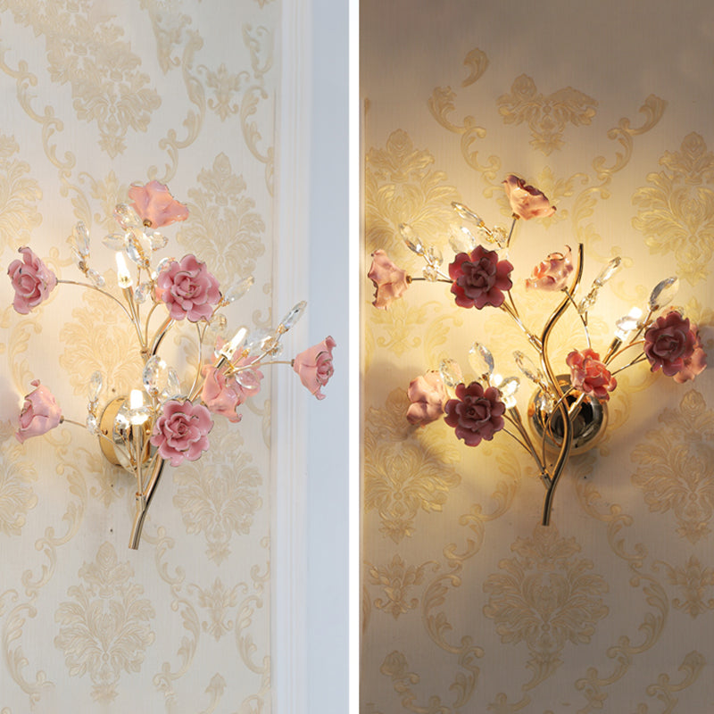 Crystal Flower Shape Wall Light Modern Multi Lights Wall Light Sconce