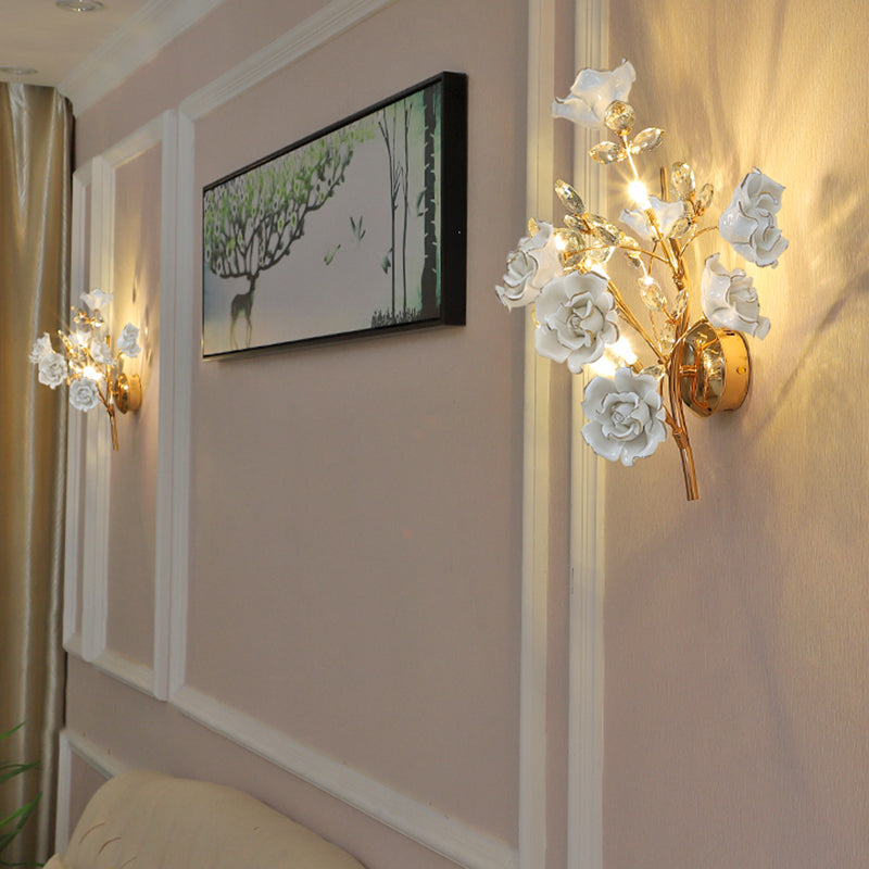 Crystal Flower Shape Wall Light Modern Multi Lights Wall Light Sconce