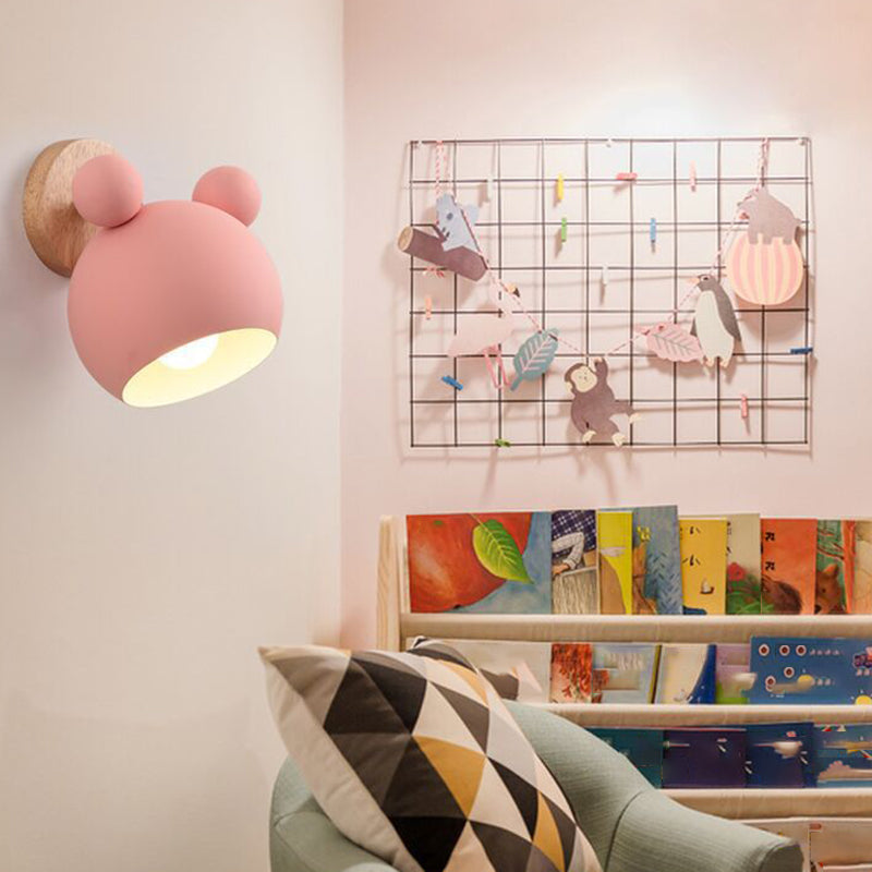 Children Flush Mount Wall Light Polish Finish Wood Lighting for Home