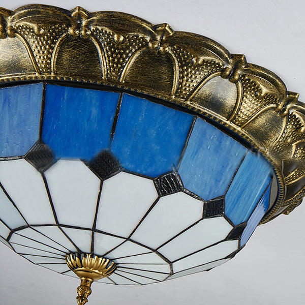 Tiffany LED Ceiling Light Geometric Glass Flush Mount for Living Room