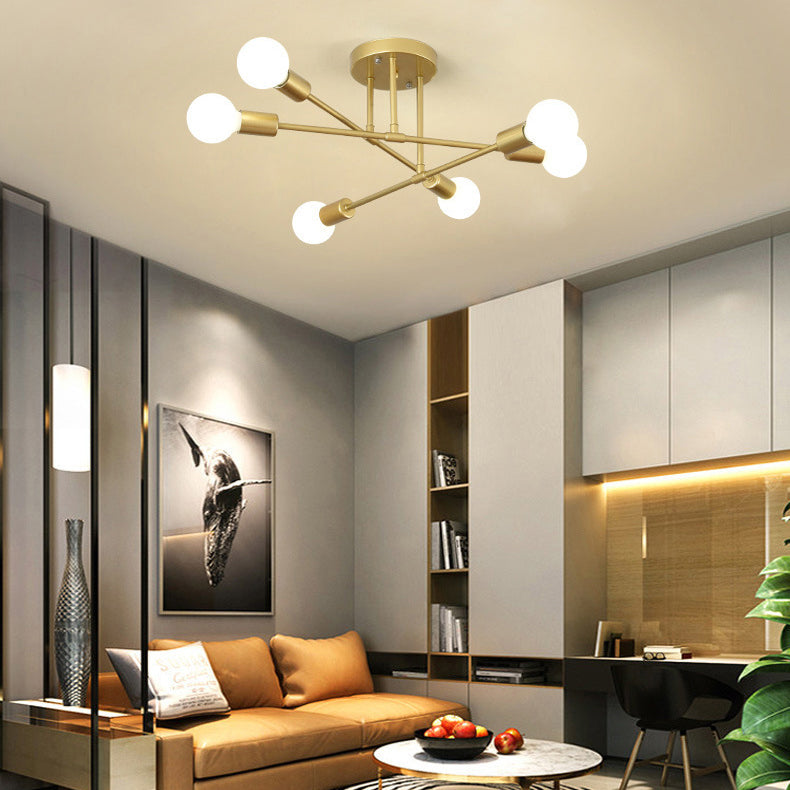 Radial 6-Light Semi Flush Mount in Modern Creative Style Bare Bulb Ceiling Light