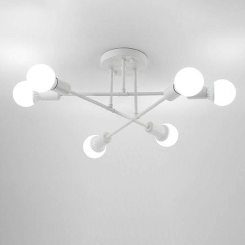 Radial 6-Light Semi Flush Mount in Modern Creative Style Bare Bulb Ceiling Light