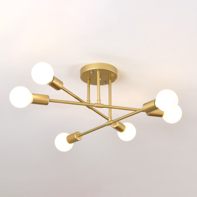 Radial 6-Light Semi Flush Mount in Modern Creative Style Bare Bulb Ceiling Light