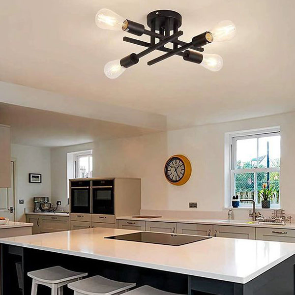 Black Radial Ceiling Light Bare Bulb Semi Flush Mount for Interior Spaces