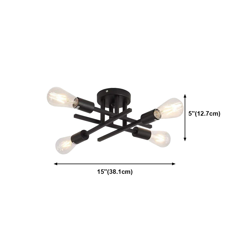 Black Radial Ceiling Light Bare Bulb Semi Flush Mount for Interior Spaces