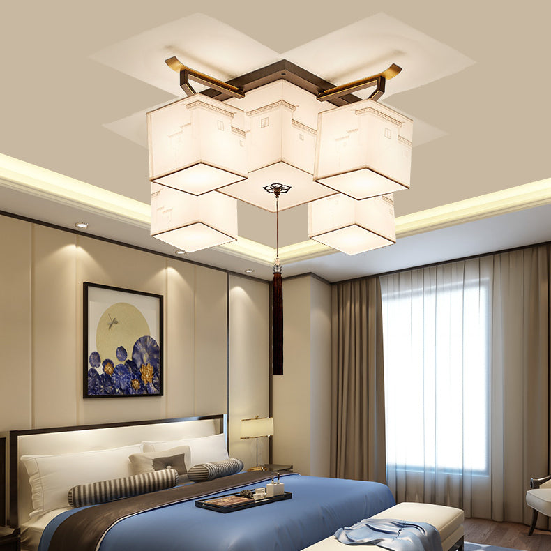 White Fabrics Ceiling Light in Traditional Style Geometric Flush Mount for Bedroom