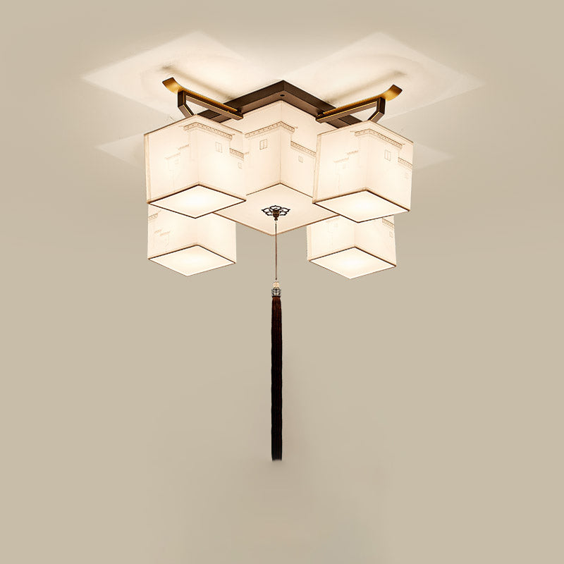 White Fabrics Ceiling Light in Traditional Style Geometric Flush Mount for Bedroom