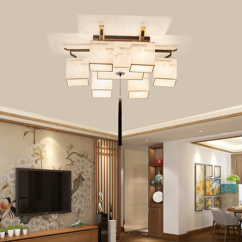 White Fabrics Ceiling Light in Traditional Style Geometric Flush Mount for Bedroom