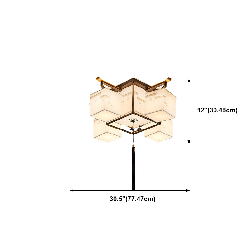 White Fabrics Ceiling Light in Traditional Style Geometric Flush Mount for Bedroom