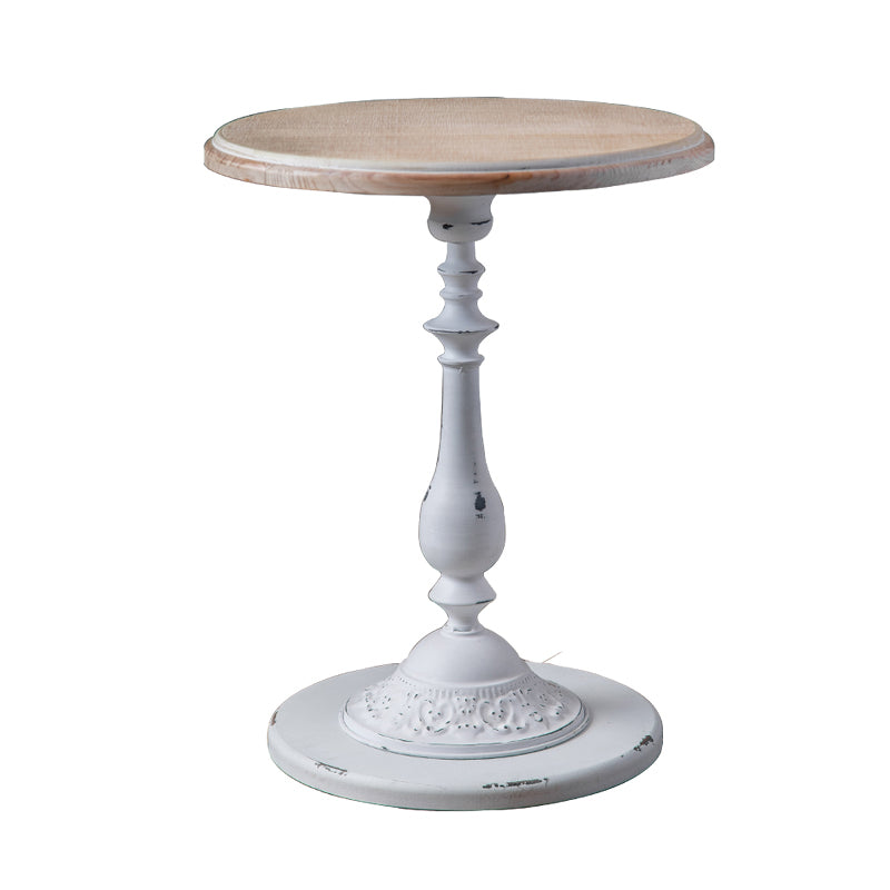French Country Distressed Wooden Coffee Table Round Top Cocktail Table for Living Room