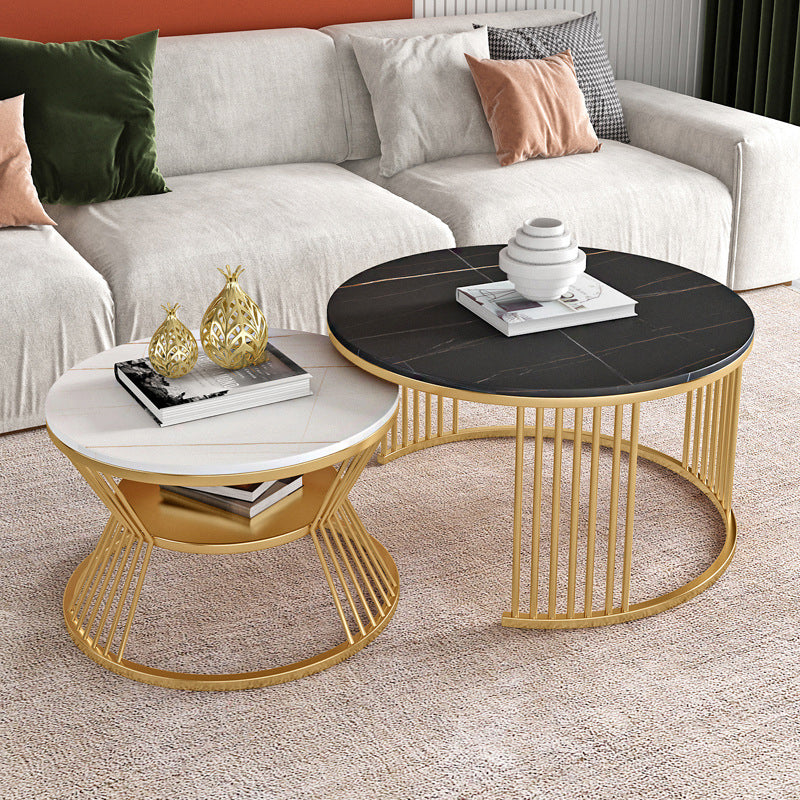 2 Piece Bunching Tables Slate Round Modern Minimalist Coffee Table