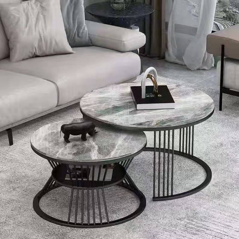 2 Piece Bunching Tables Slate Round Modern Minimalist Coffee Table