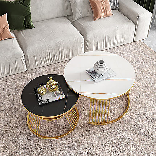 2 Piece Bunching Tables Slate Round Modern Minimalist Coffee Table