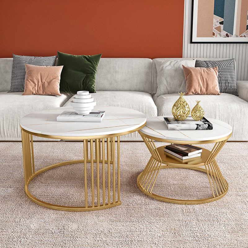 2 Piece Bunching Tables Slate Round Modern Minimalist Coffee Table