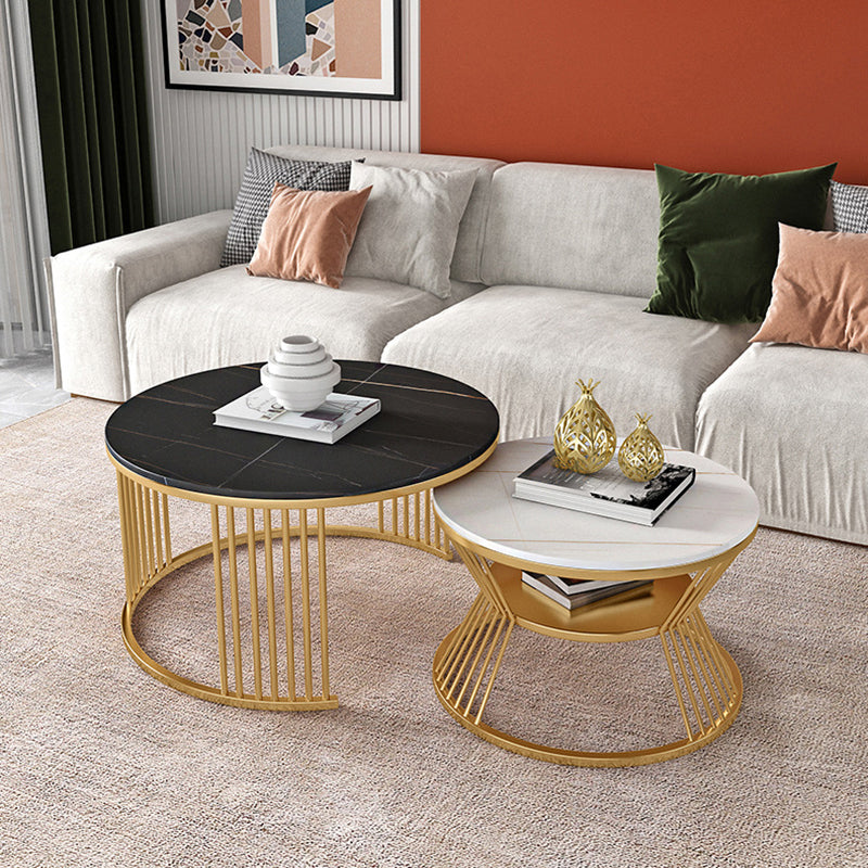 2 Piece Bunching Tables Slate Round Modern Minimalist Coffee Table