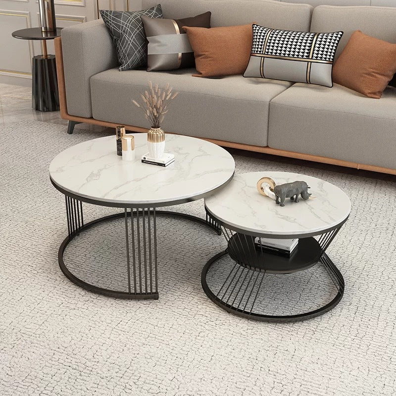 2 Piece Bunching Tables Slate Round Modern Minimalist Coffee Table
