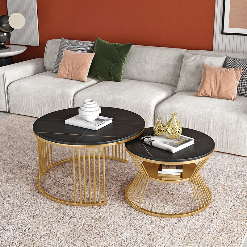 2 Piece Bunching Tables Slate Round Modern Minimalist Coffee Table