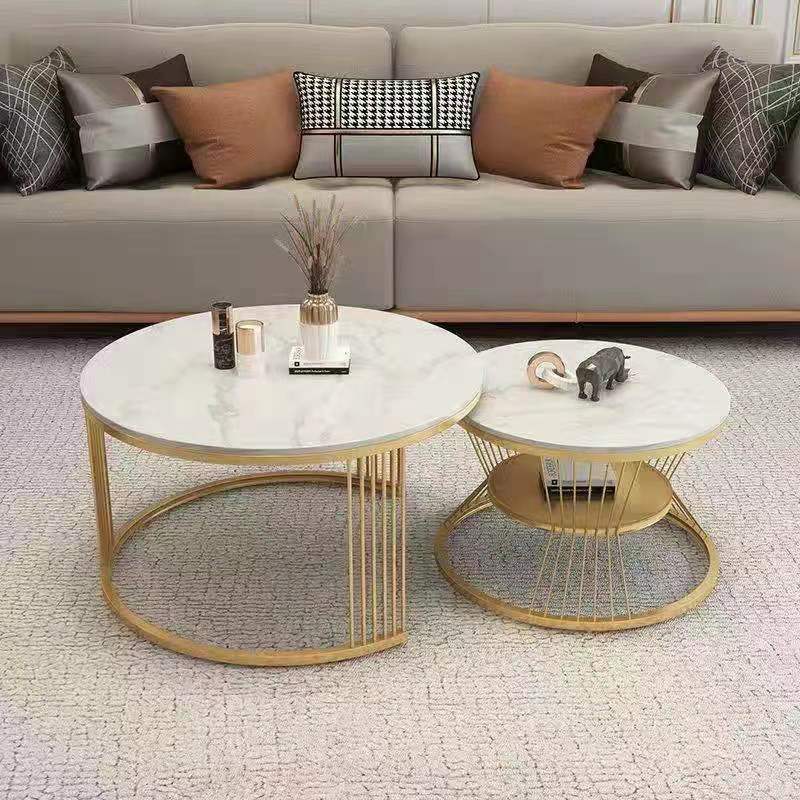 2 Piece Bunching Tables Slate Round Modern Minimalist Coffee Table