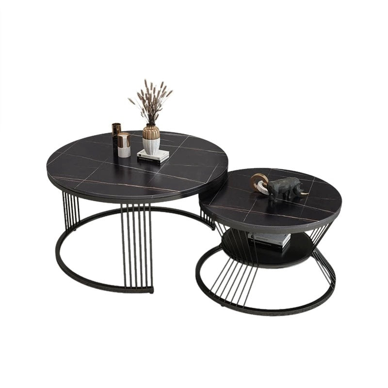 2 Piece Bunching Tables Slate Round Modern Minimalist Coffee Table