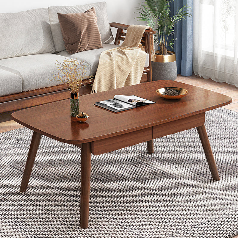 Solid Wood 4 Legs Coffee Table Rectangular Coffee Table with Storage