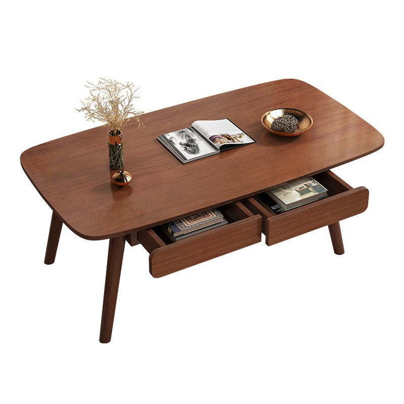 Solid Wood 4 Legs Coffee Table Rectangular Coffee Table with Storage
